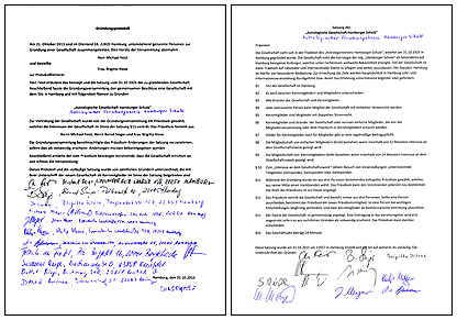 Gründungsprotokoll und die vorläufige Fassung der Satzung des Astrologischen Studienzentrums Hamburger Schule